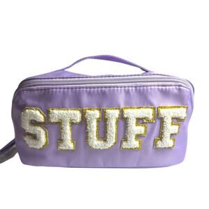 Lavender “STUFF” Cosmetic Bag Chenille Letter Makeup Organizer